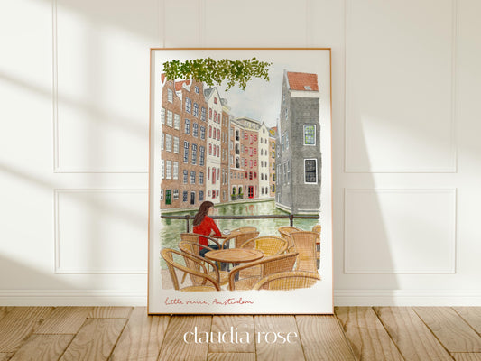 Amsterdam Art Print, Little Venice, Netherlands, Travel Watercolour Painting