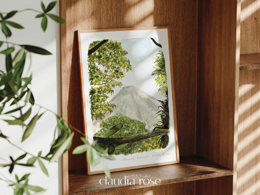 Costa Rica Art Print, Arenal Volcano, USA, Travel Watercolour Painting