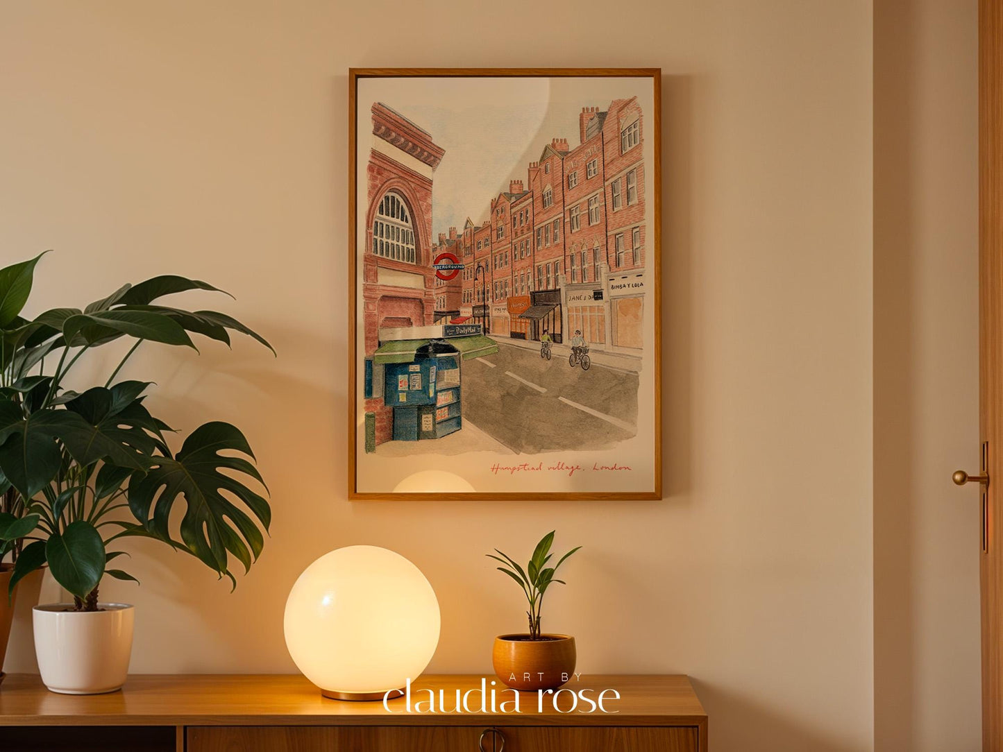 Hampstead Art Print, Village High Street, Camden, London, England, Travel Watercolour Painting