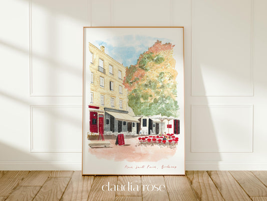 Bordeaux Art Print, Saint Pierre Town Square, France, Travel Watercolour Painting