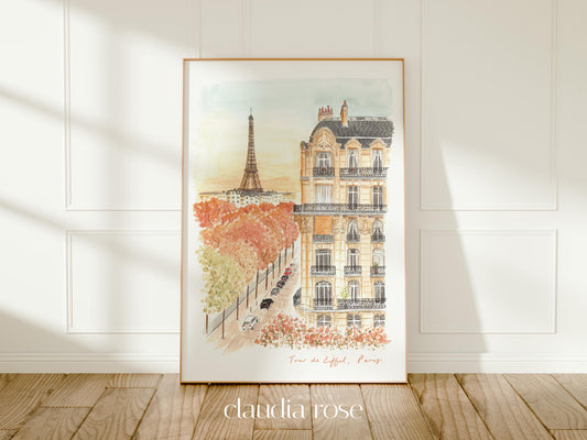 Eiffel Tower Art Print, Parisian Hotel, Hotel Duquesne, France, Travel Watercolour Painting