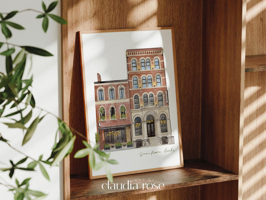 Green Room Leeds Art Print, Social Space Bar, Leeds Nightlife, Watercolour Painting