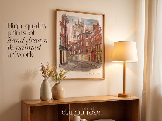 York Art Print, Petergate, York Minster, Yorkshire, Travel Watercolour Painting