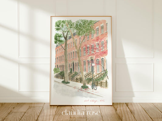West Village Art Print, New York City, Manhattan, USA, Travel Watercolour Painting