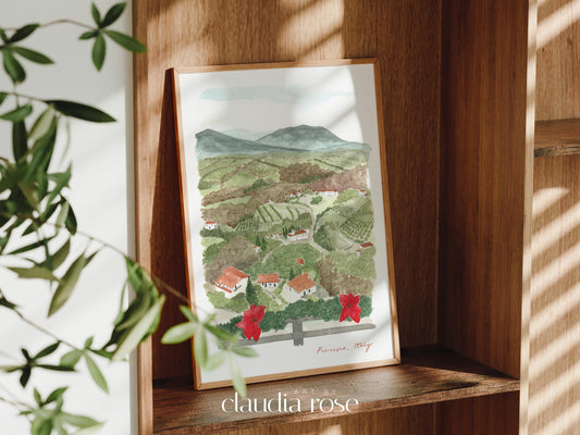 Picinisco Art Print, Valle di Comino, Italy, Travel Watercolour Painting