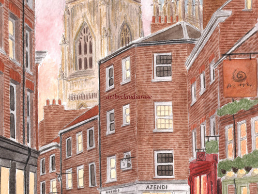 York Art Print, Petergate, York Minster, Yorkshire, Travel Watercolour Painting