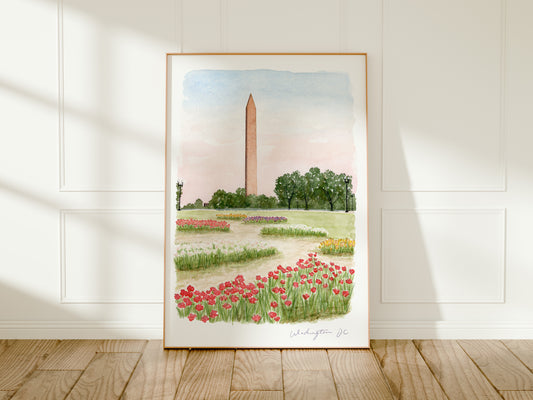 Washington Art Print, Monument, Washington D.C., USA, Travel Watercolour Painting