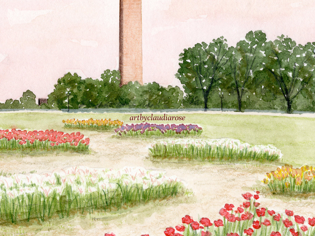 Washington Art Print, Monument, Washington D.C., USA, Travel Watercolour Painting