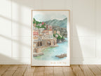 Amalfi Coast Art Print, Sorrentine, Italy, Travel Watercolour Painting