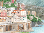 Amalfi Coast Art Print, Sorrentine, Italy, Travel Watercolour Painting