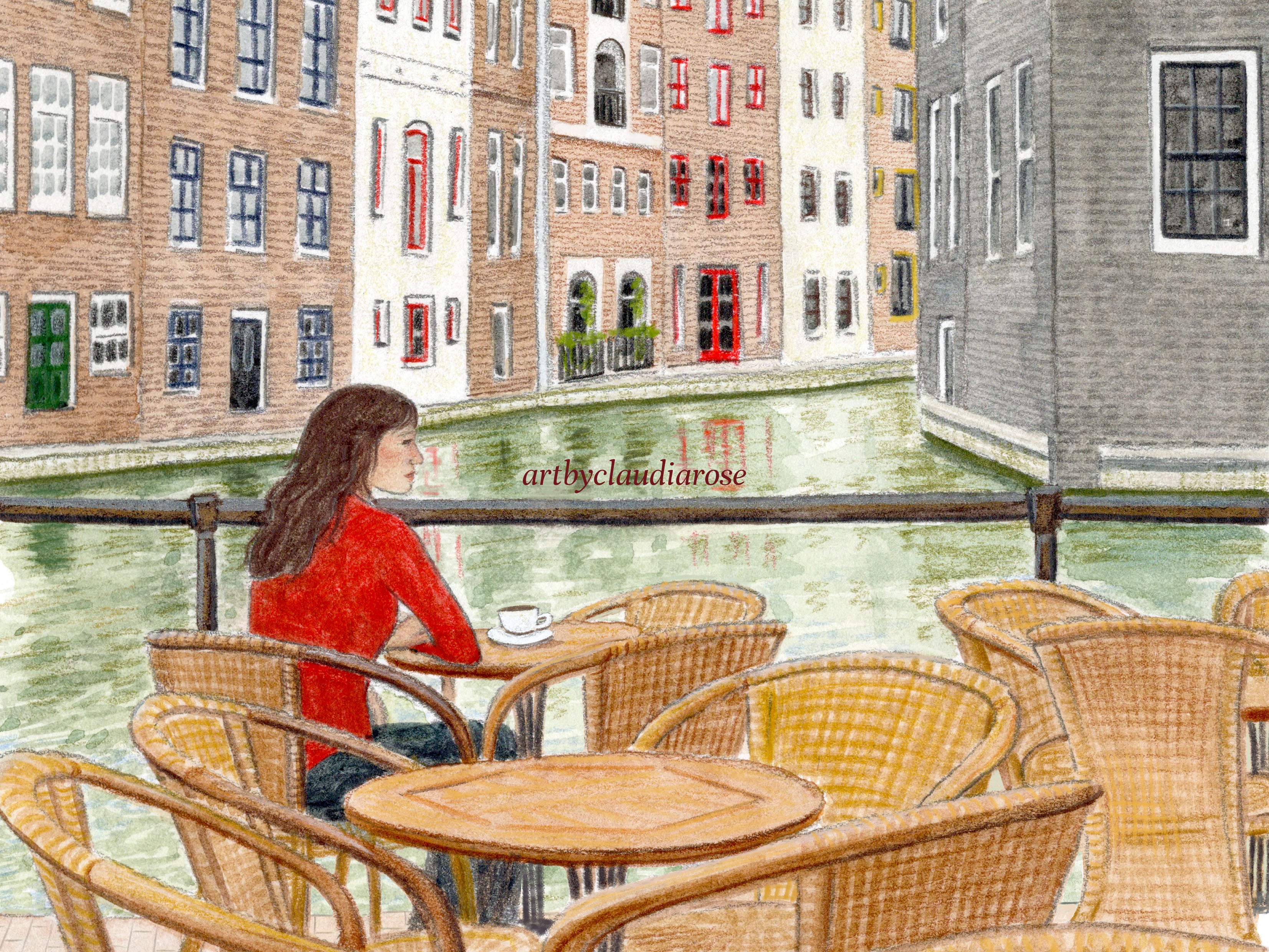 Amsterdam Art Print, Little Venice, Netherlands, Travel Watercolour Painting