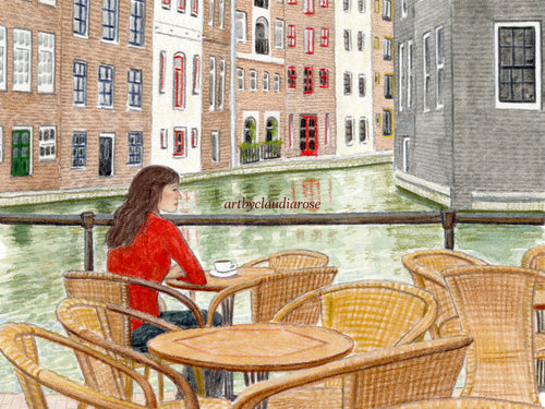 Amsterdam Art Print, Little Venice, Netherlands, Travel Watercolour Painting