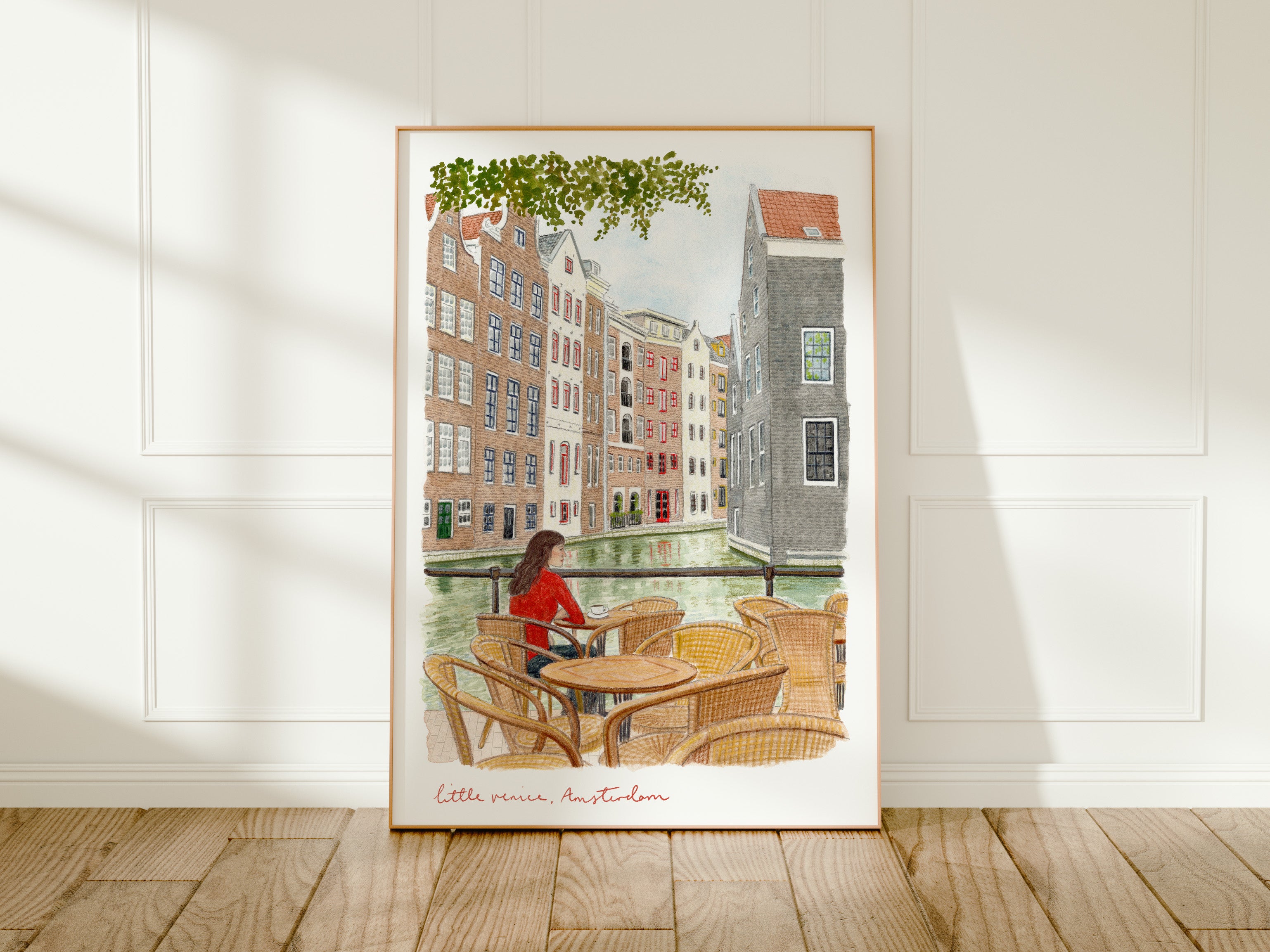 Amsterdam Art Print, Little Venice, Netherlands, Travel Watercolour Painting
