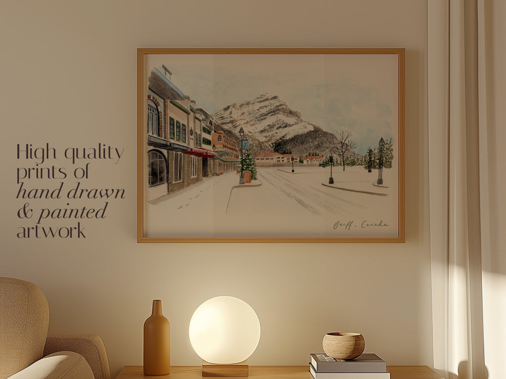 Canada Art Print, Banff, Alberta, North America, Travel Watercolour Painting