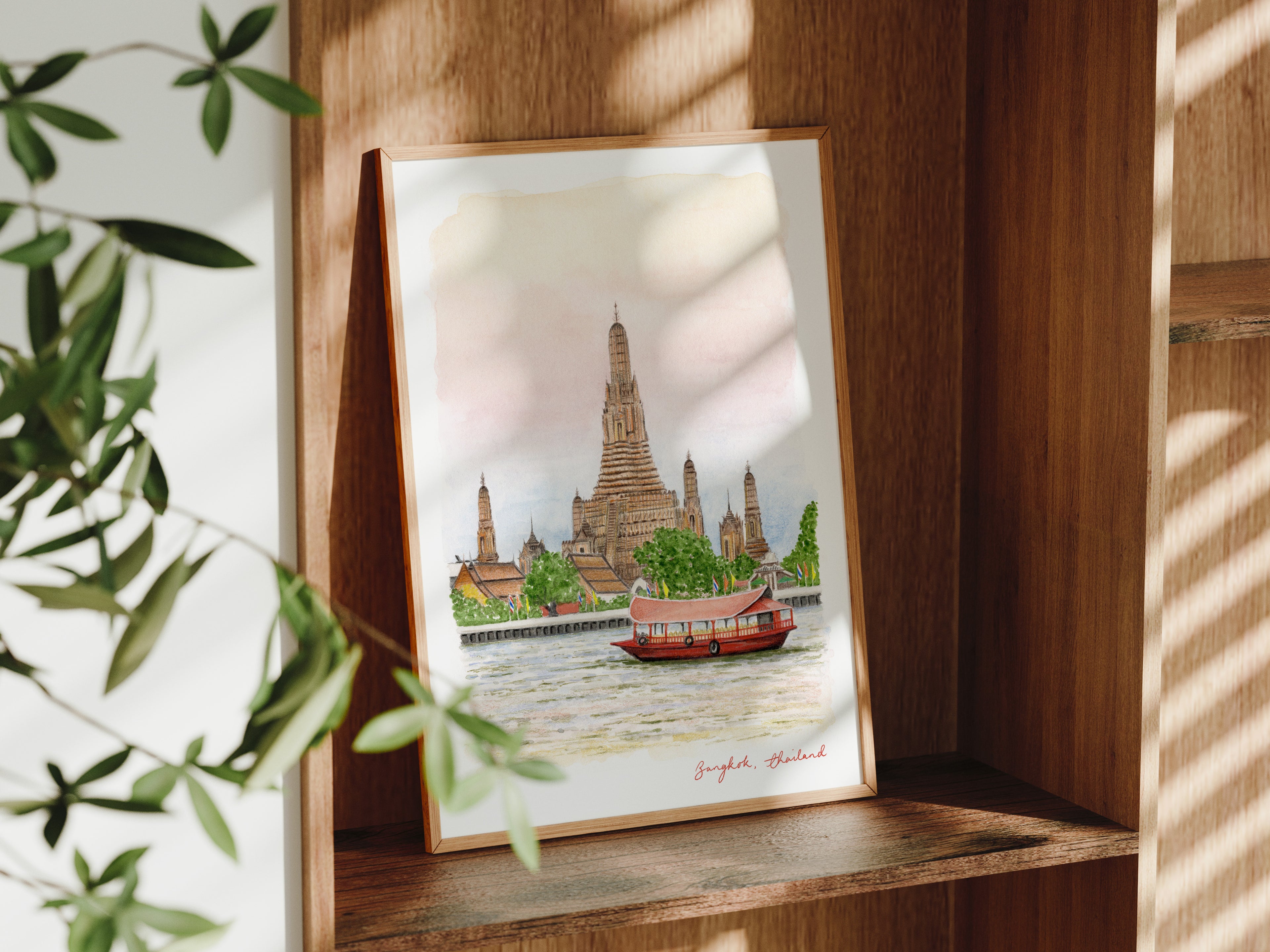 Bangkok Art Print, Thailand, Wat Arun Temple, Travel Watercolour Painting