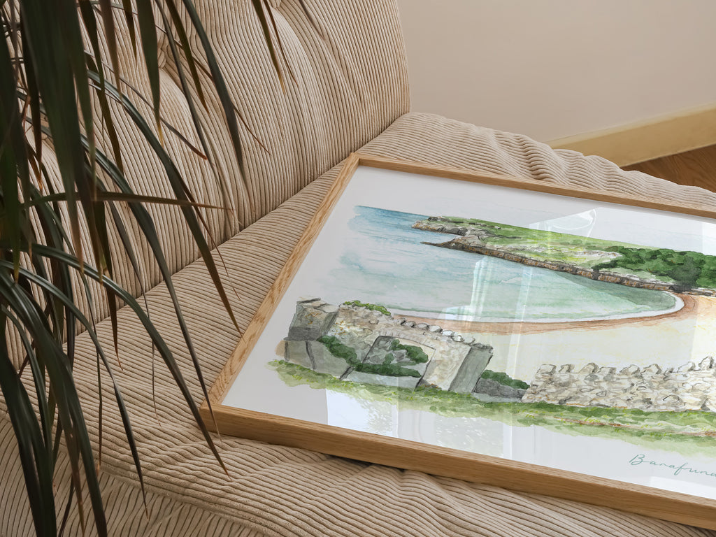 Barafundle Bay Art Print, Wales, Pembrokeshire, Travel Watercolour Painting