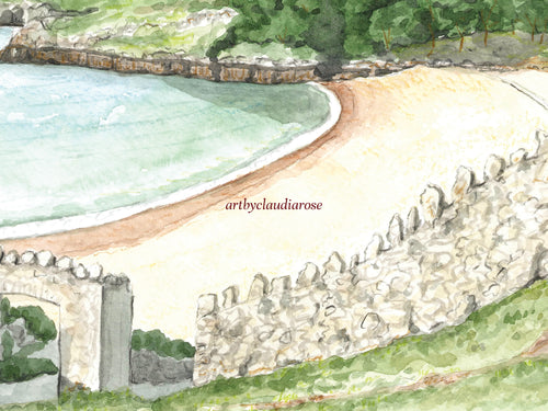 Barafundle Bay Art Print, Wales, Pembrokeshire, Travel Watercolour Painting