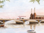 Battersea Power Station Art Print, London, England UK, Travel Watercolour Painting