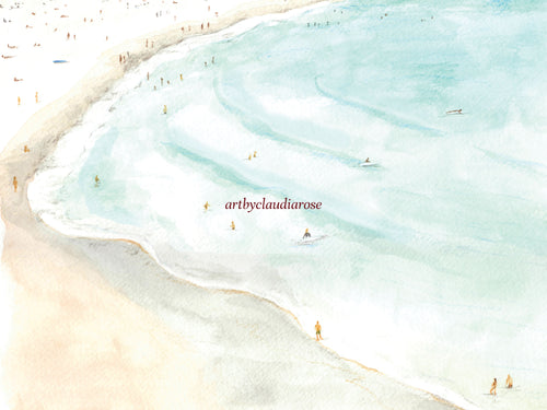 Bondi Beach Art Print, Sydney, Australia, Travel Watercolour Painting