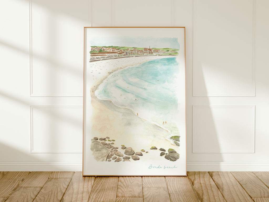 Bondi Beach Art Print, Sydney, Australia, Travel Watercolour Painting