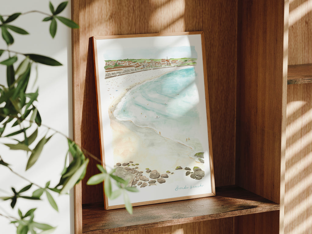 Bondi Beach Art Print, Sydney, Australia, Travel Watercolour Painting