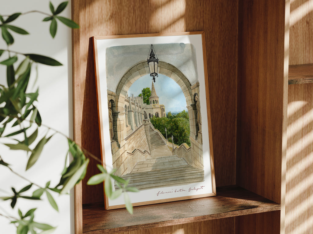Budapest Art Print, Fisherman's Bastion, Halászbástya, Hungary, Travel Watercolour Painting