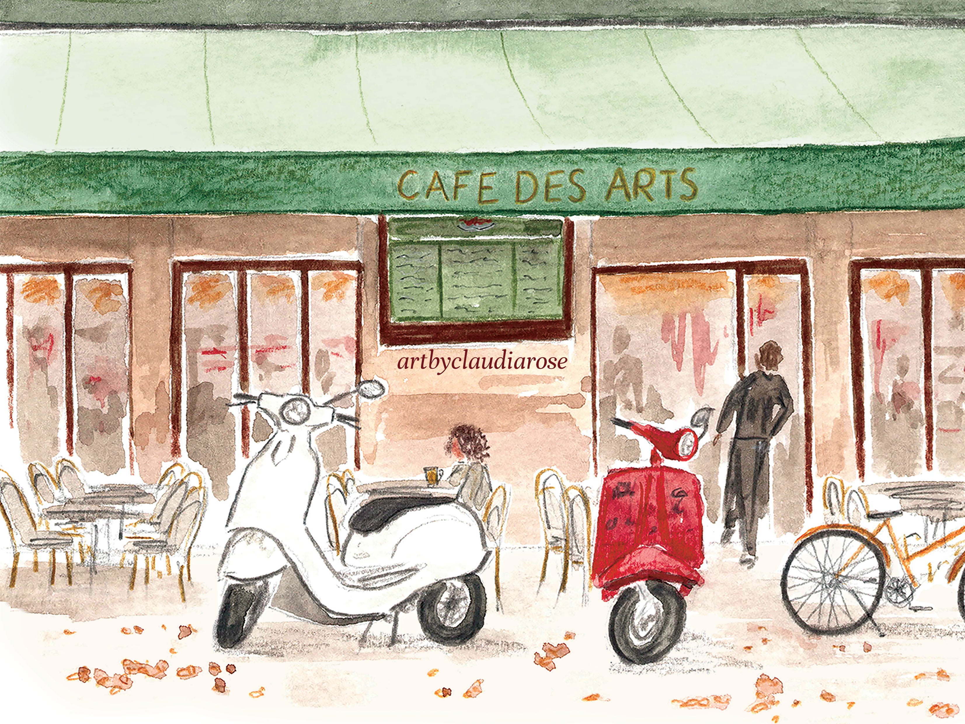 Bordeaux Art Print, Le Café Des Arts, France, Travel Watercolour Painting