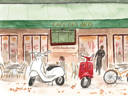 Bordeaux Art Print, Le Café Des Arts, France, Travel Watercolour Painting