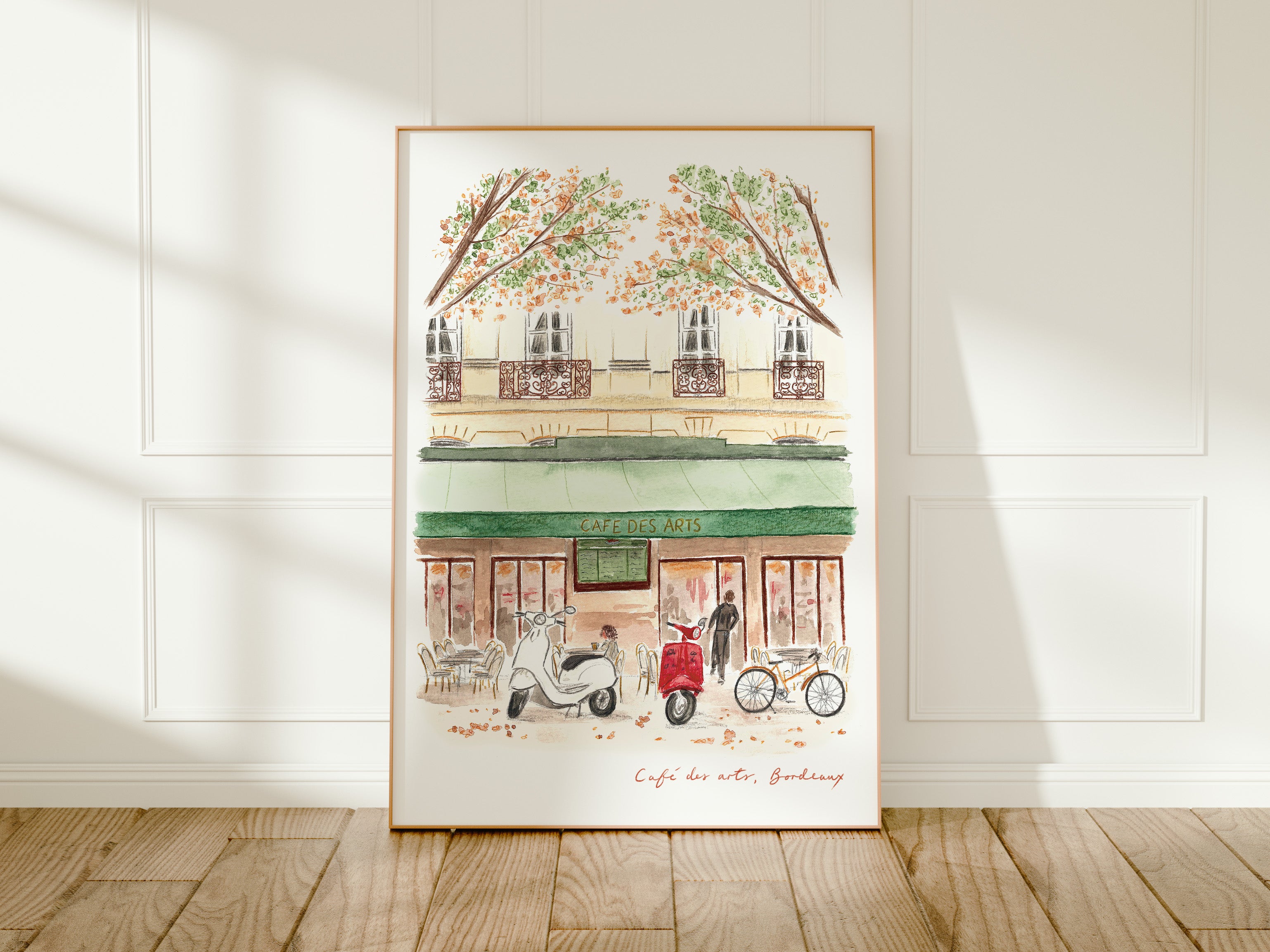 Bordeaux Art Print, Le Café Des Arts, France, Travel Watercolour Painting