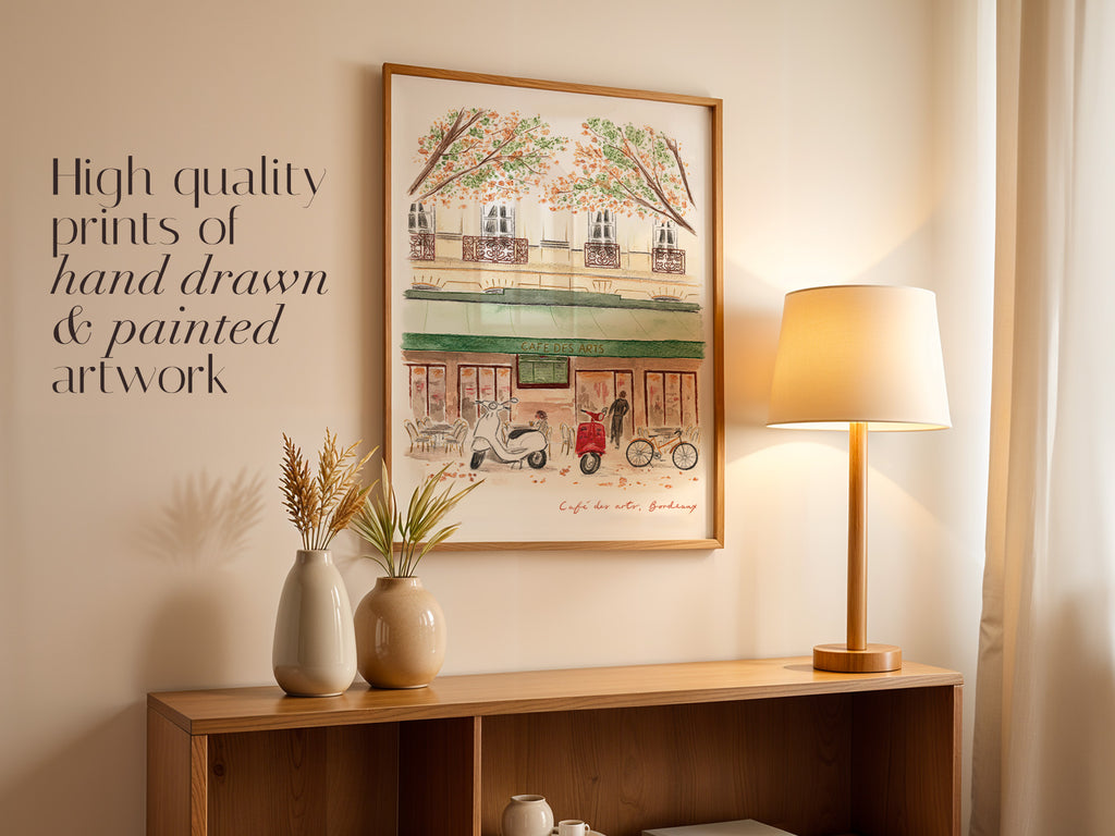 Bordeaux Art Print, Le Café Des Arts, France, Travel Watercolour Painting