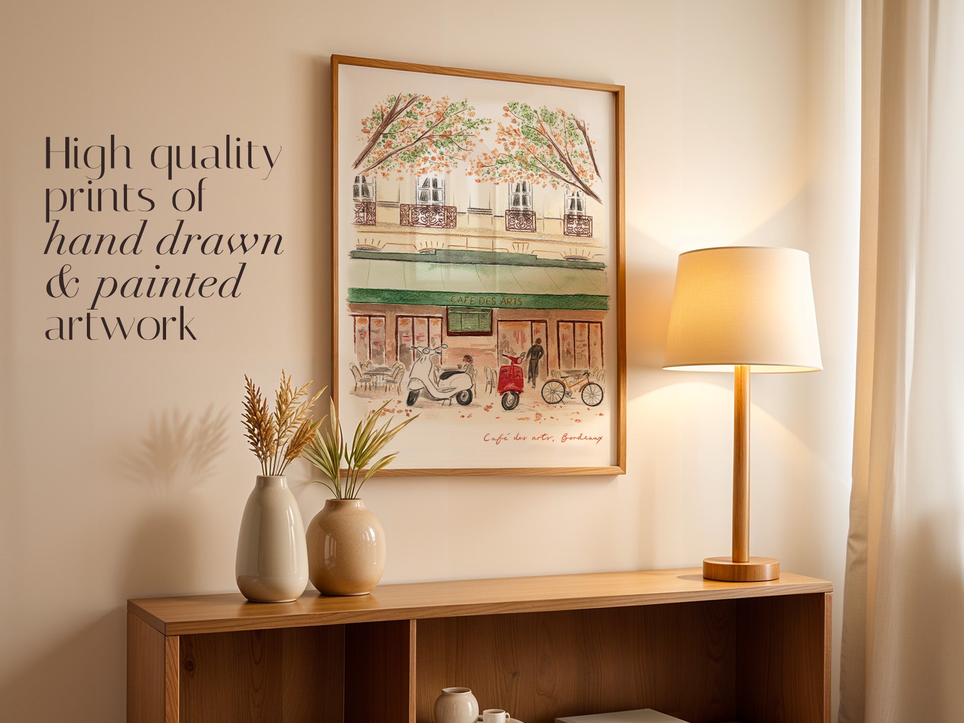 Bordeaux Art Print, Le Café Des Arts, France, Travel Watercolour Painting