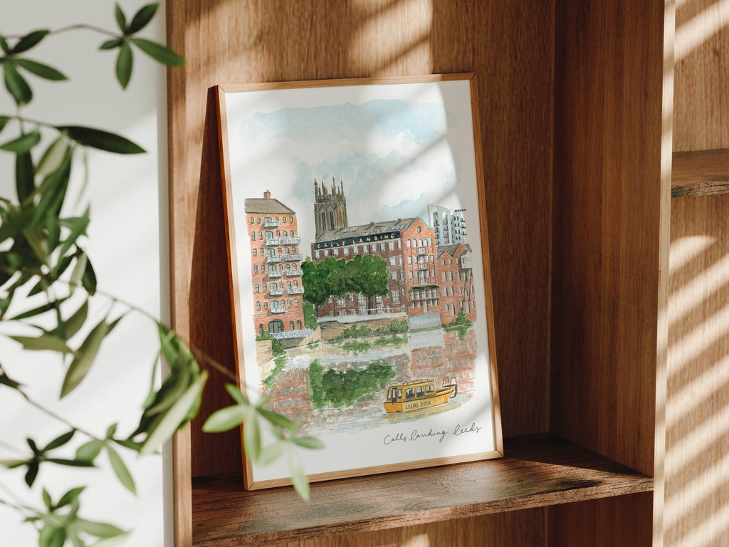 Leeds Docks Art Print, Calls Landing, Yorkshire, England, Travel Watercolour Painting