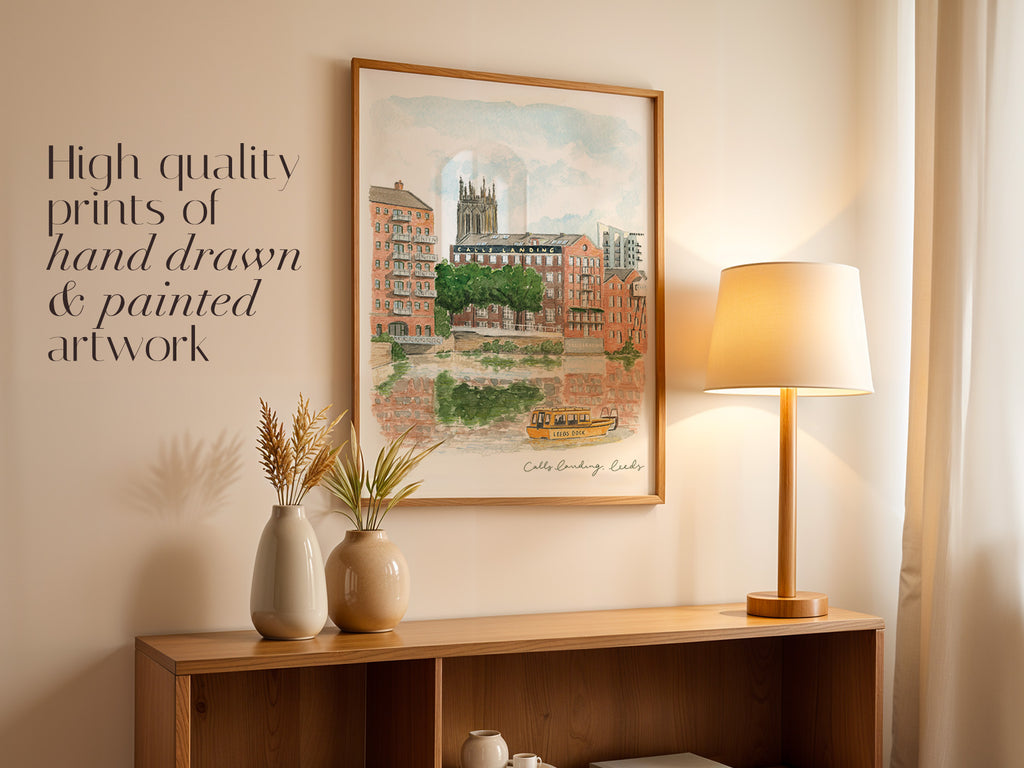 Leeds Docks Art Print, Calls Landing, Yorkshire, England, Travel Watercolour Painting