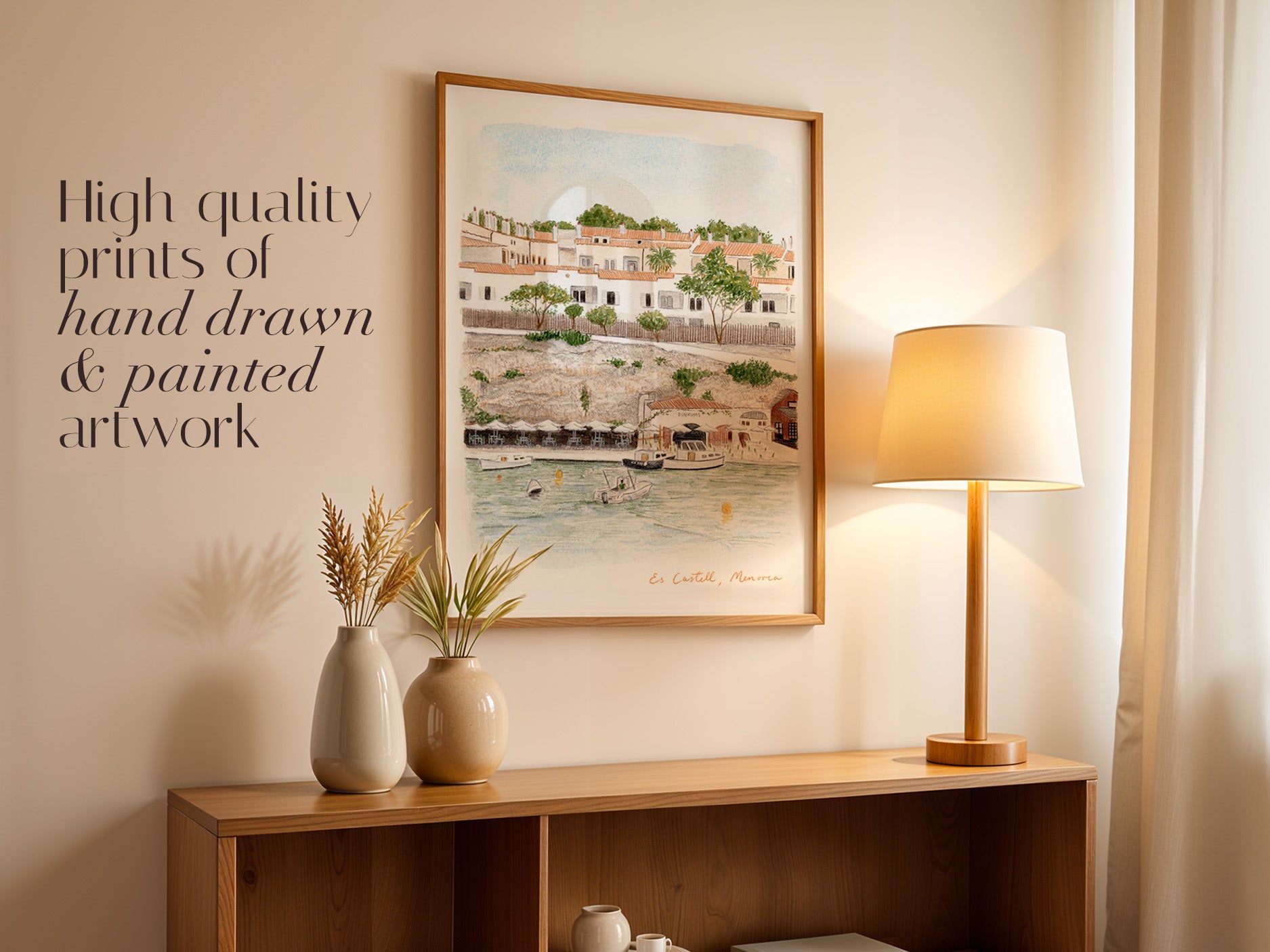 Menorca Art Print, Es Castell Harbour, Balearic Islands, Travel Watercolour Painting