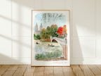Central Park Art Print, New York City USA, Bow Bridge & The Lake, Travel Watercolour Painting