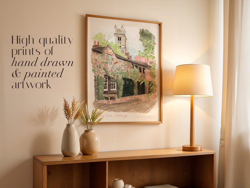 Edinburgh Art Print, Circus Lane, Scotland, Travel Watercolour Painting