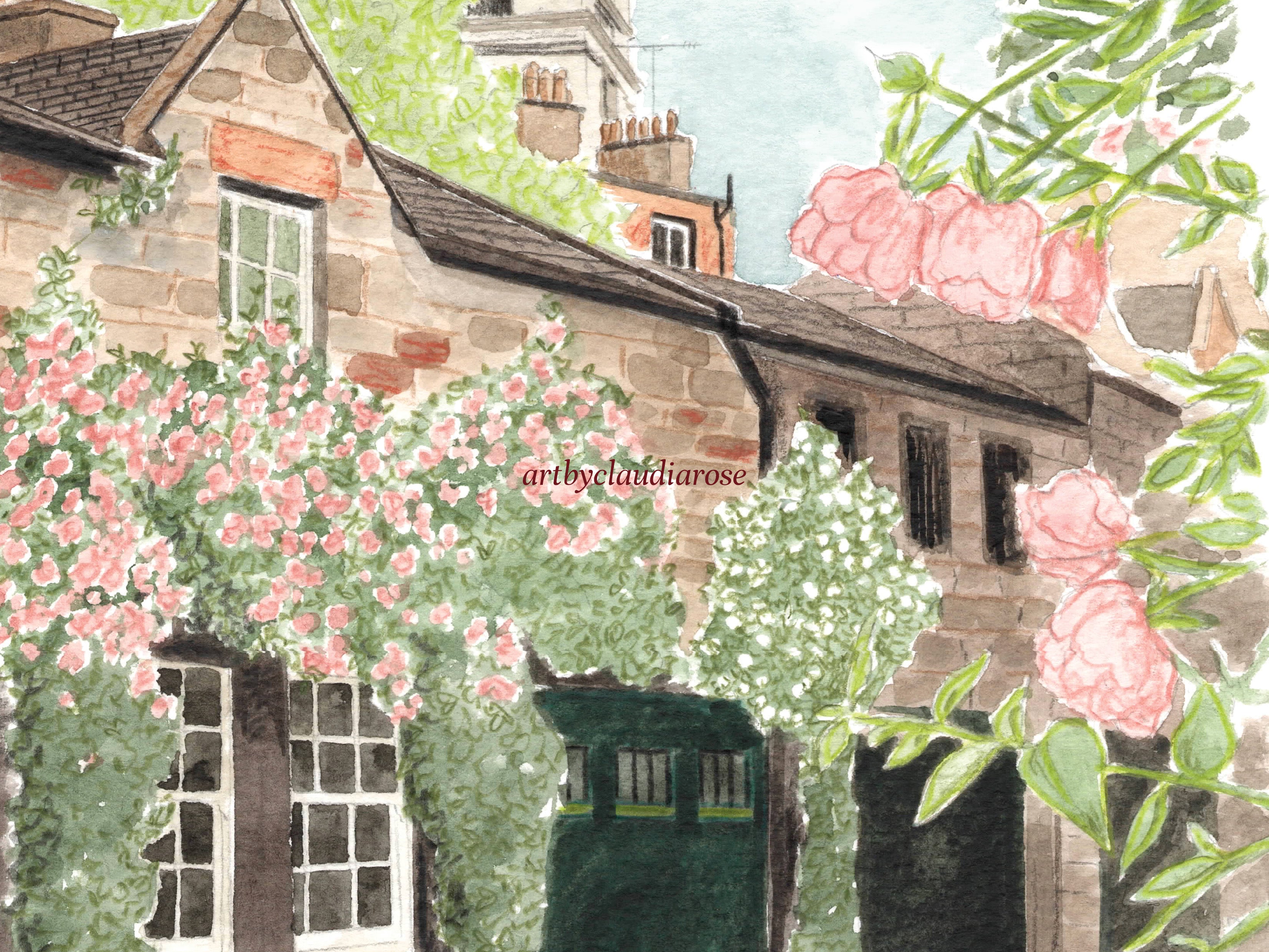 Edinburgh Art Print, Circus Lane, Scotland, Travel Watercolour Painting