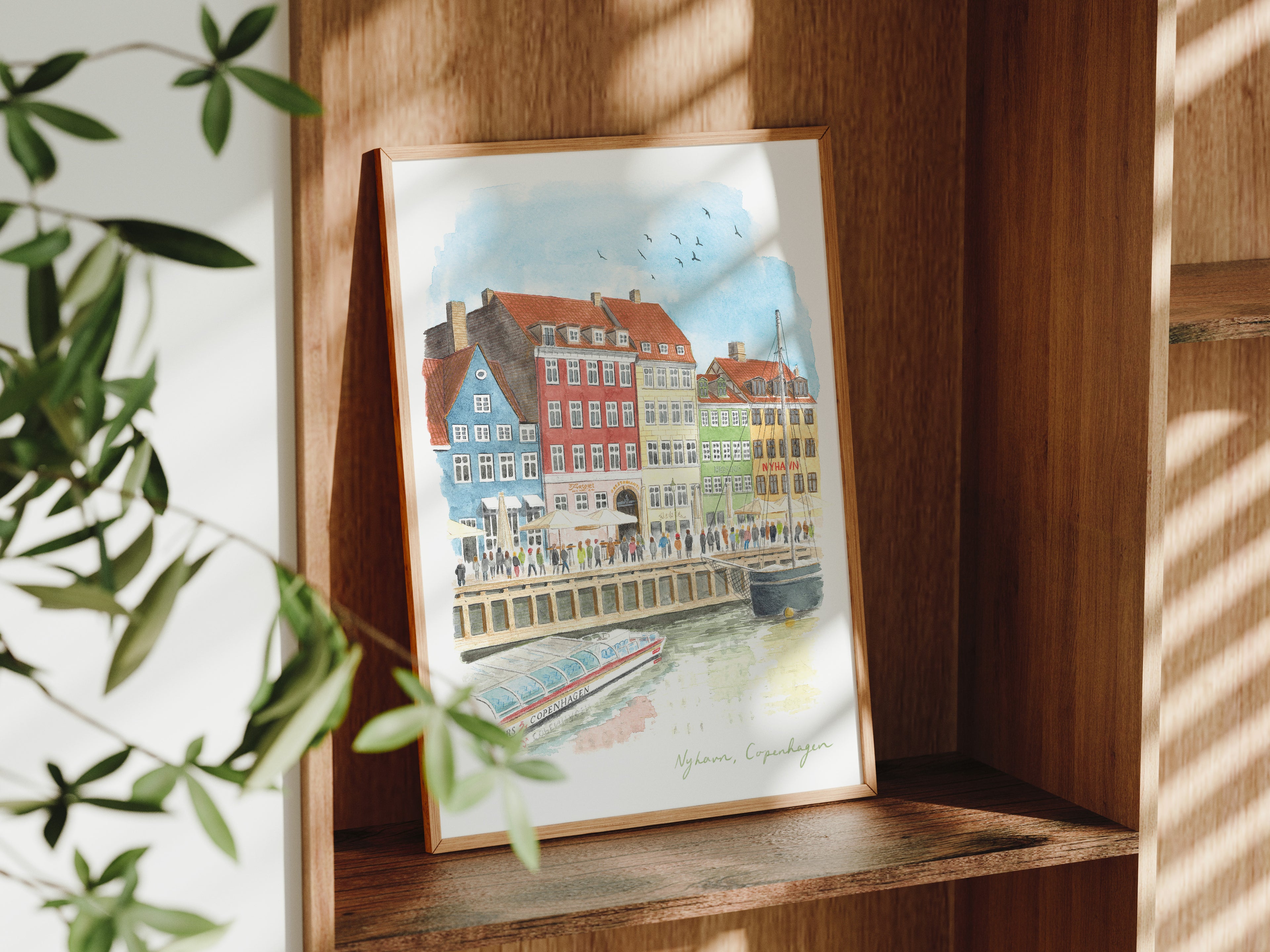 Copenhagen Art Print, New Harbor, Nyhavn, Denmark, Travel Watercolour Painting