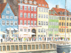 Copenhagen Art Print, New Harbor, Nyhavn, Denmark, Travel Watercolour Painting