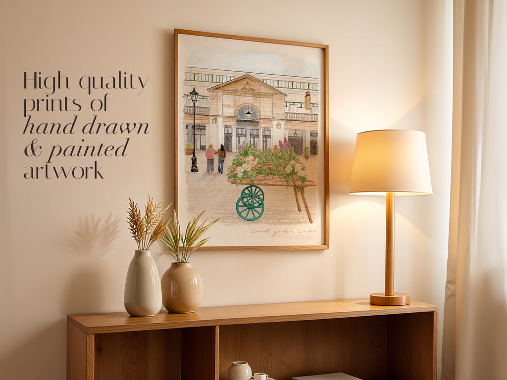 Covent Garden Art Print, London, England, Travel Watercolour Painting