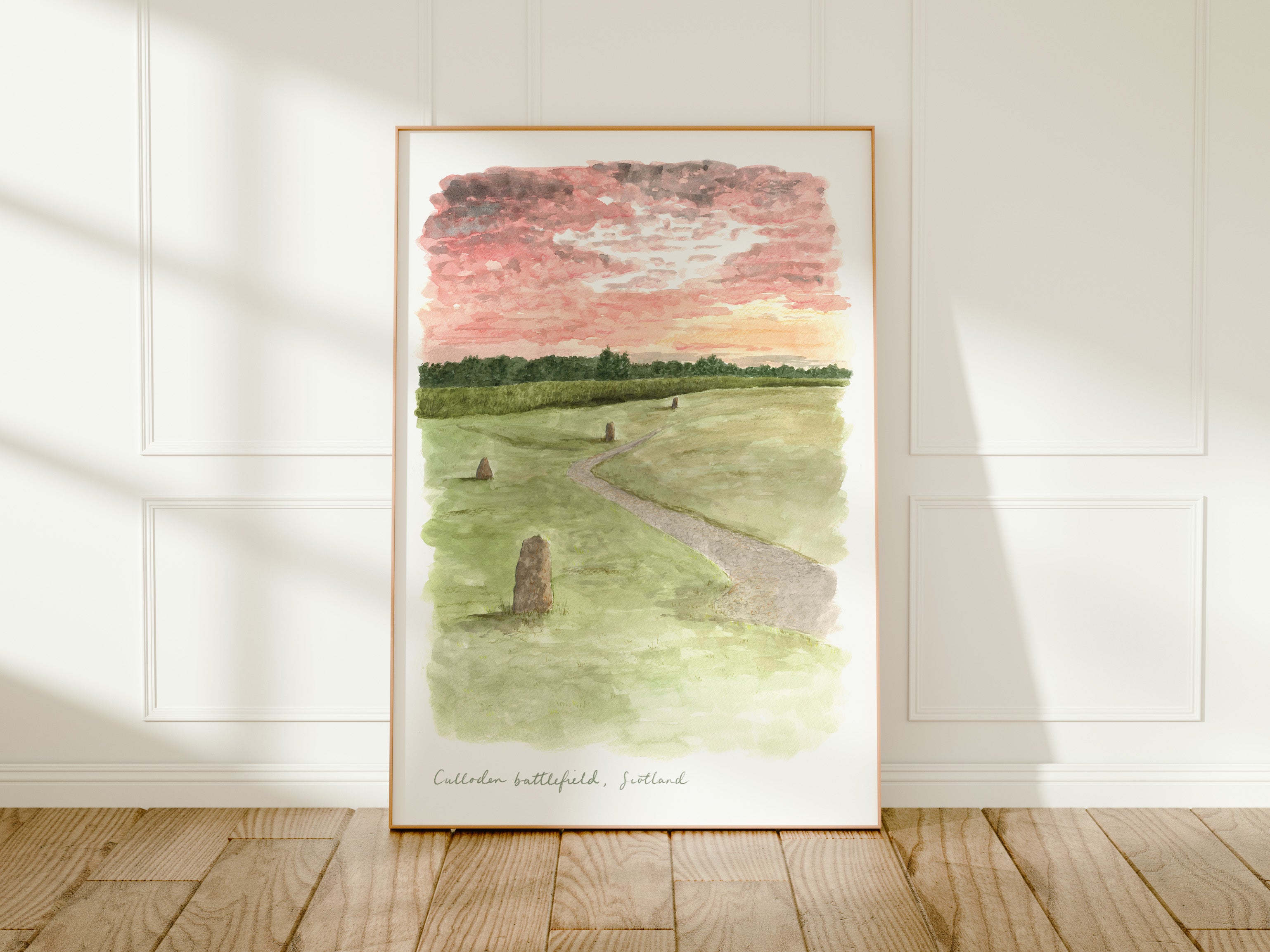 Scottish Highlands Art Print, Culloden Battlefield, Scotland, Travel Watercolour Painting