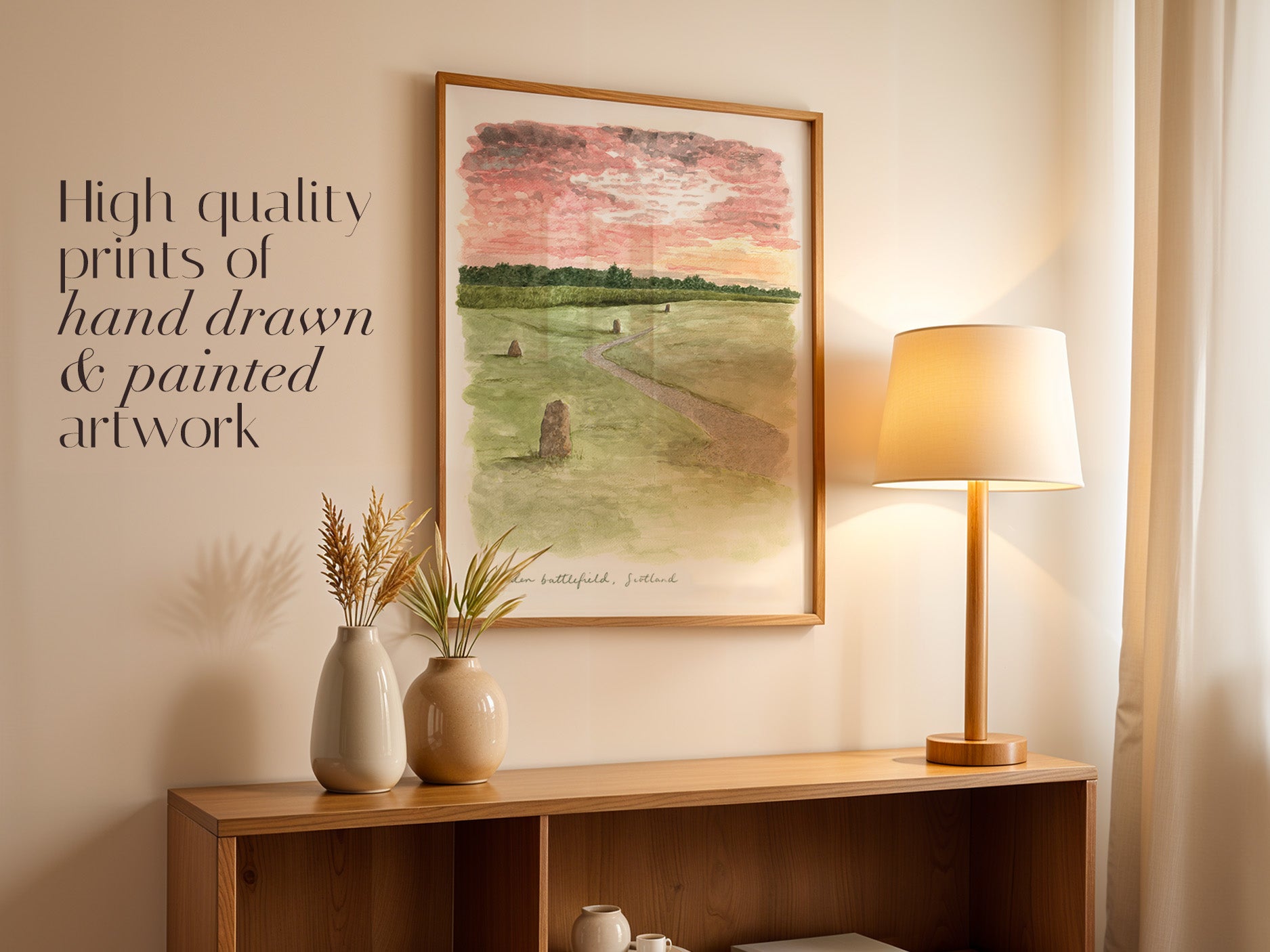 Scottish Highlands Art Print, Culloden Battlefield, Scotland, Travel Watercolour Painting