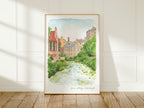 Edinburgh Art Print, Dean Village, Water of Leith, Scotland, Travel Watercolour Painting