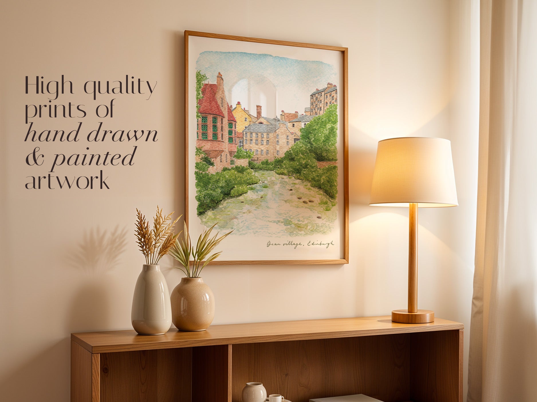 Edinburgh Art Print, Dean Village, Water of Leith, Scotland, Travel Watercolour Painting