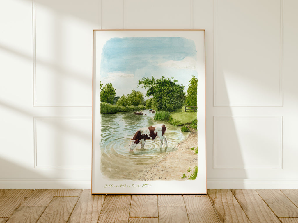 Dedham Vale Art Print, River Stour, Essex, Suffolk, England, Travel Watercolour Painting