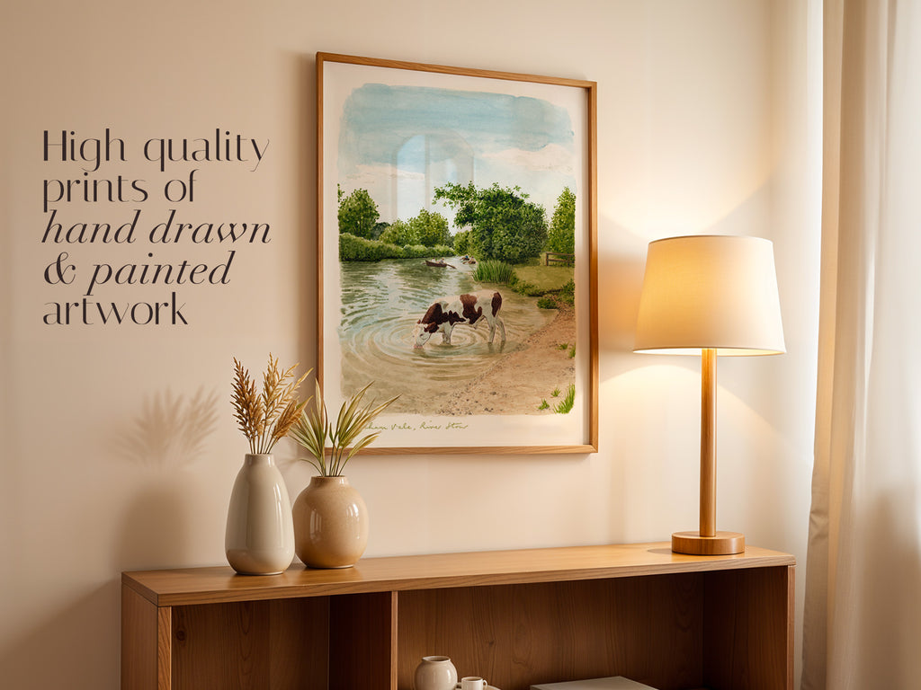 Dedham Vale Art Print, River Stour, Essex, Suffolk, England, Travel Watercolour Painting
