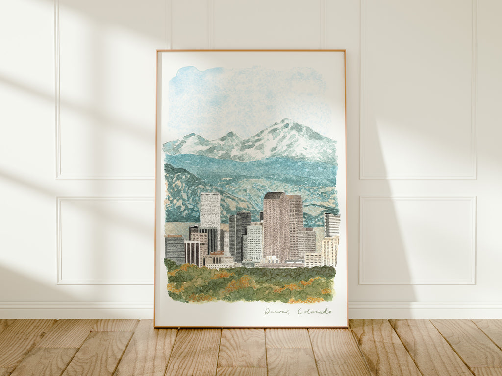 Denver Art Print, Colorado, USA, Travel Watercolour Painting