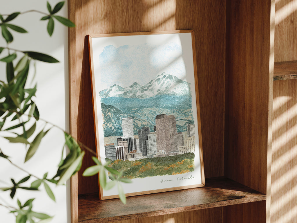Denver Art Print, Colorado, USA, Travel Watercolour Painting