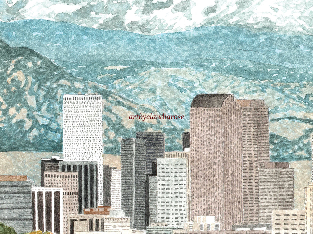 Denver Art Print, Colorado, USA, Travel Watercolour Painting