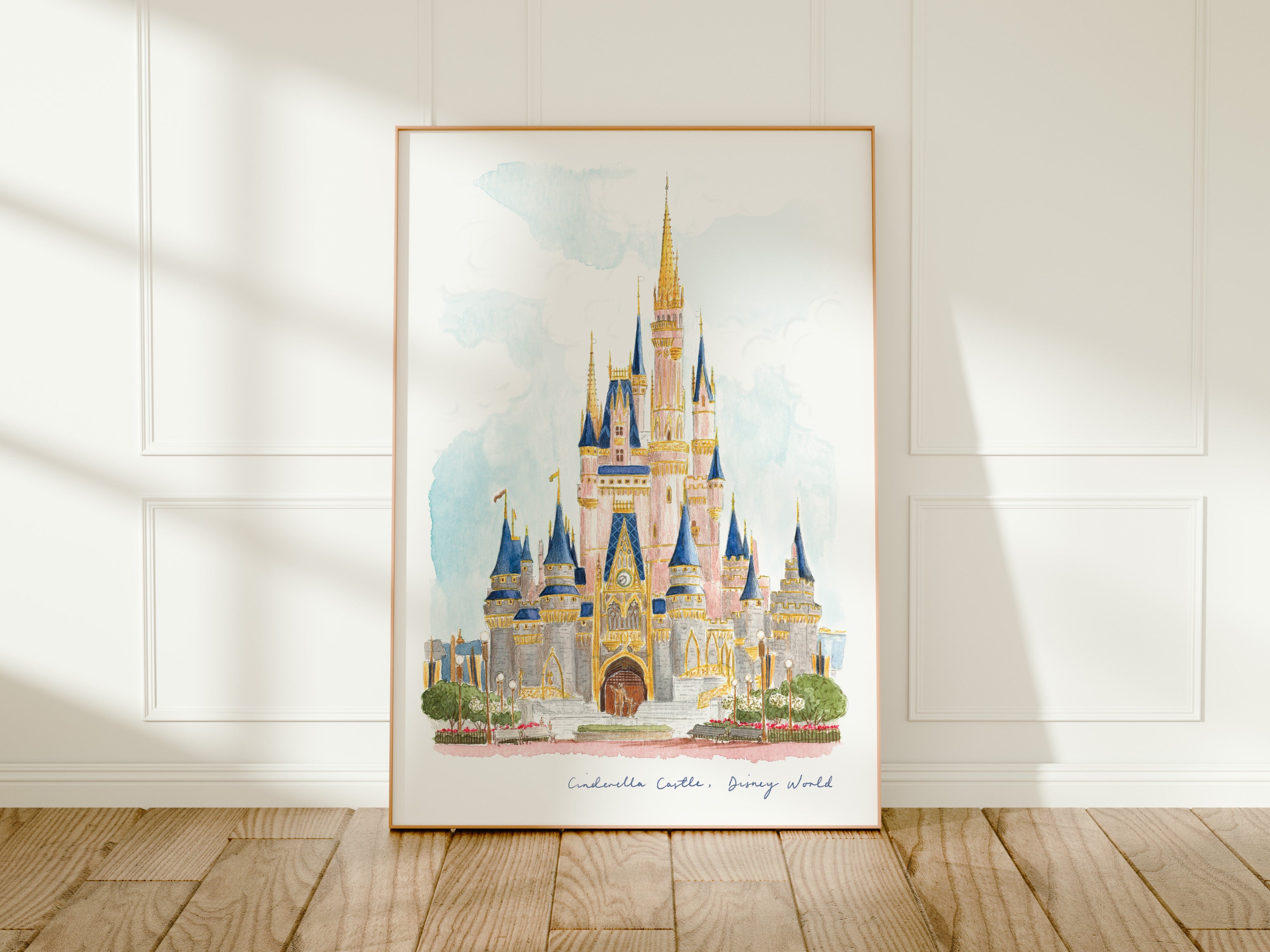 Walt Disney World Art Print, Florida USA, Cinderella Castle, Travel Watercolour Painting